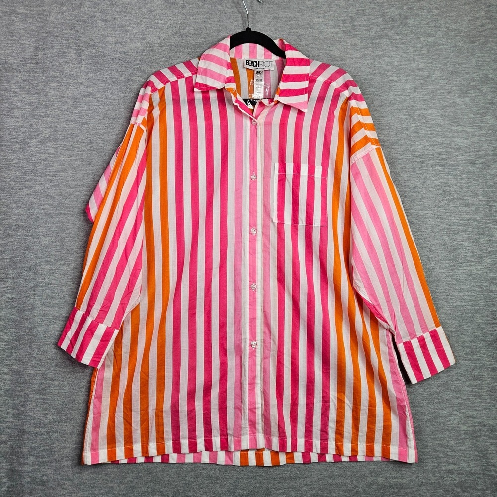 Beach Riot Pink Orange White Striped Button-Down Shirt